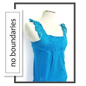 Blue Embroidered Sleeveless Lace Strap Top